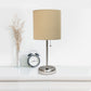 All The Rages LimeLights 2-Piece Brushed Steel Stick Lamps With USB Charging Port & Tan Fabric Shades