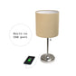 All The Rages LimeLights 2-Piece Brushed Steel Stick Lamps With USB Charging Port & Tan Fabric Shades
