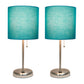 All The Rages LimeLights 2-Piece Brushed Steel Stick Lamps With USB Charging Port & Teal Fabric Shades