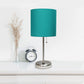 All The Rages LimeLights 2-Piece Brushed Steel Stick Lamps With USB Charging Port & Teal Fabric Shades