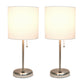 All The Rages LimeLights 2-Piece Brushed Steel Stick Lamps With USB Charging Port & White Fabric Shades