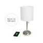 All The Rages LimeLights 2-Piece Brushed Steel Stick Lamps With USB Charging Port & White Fabric Shades