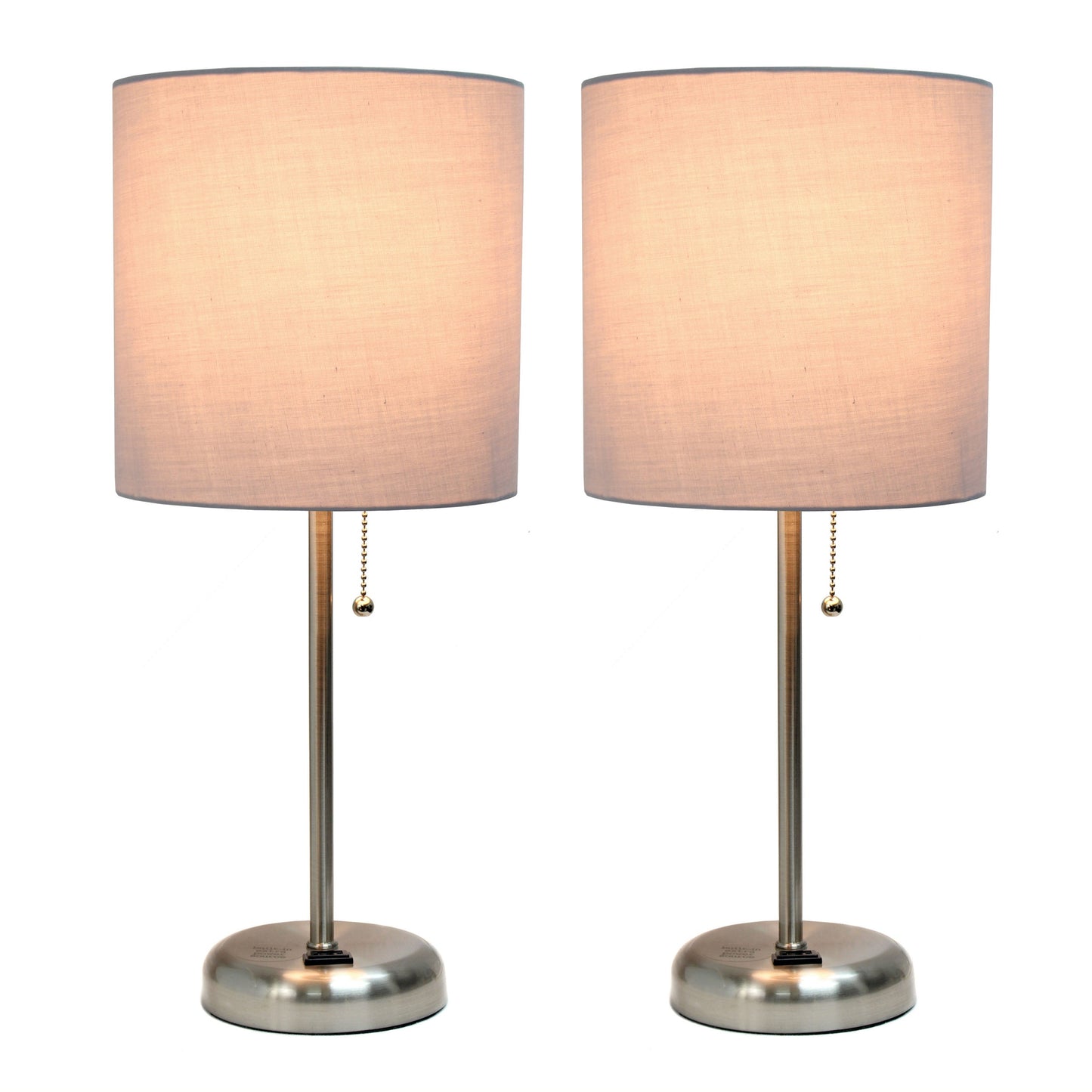 All The Rages LimeLights 2-Piece Gray Fabric Shade Brushed Steel Lamp With Charging Outlet