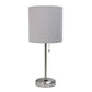 All The Rages LimeLights 2-Piece Gray Fabric Shade Brushed Steel Lamp With Charging Outlet