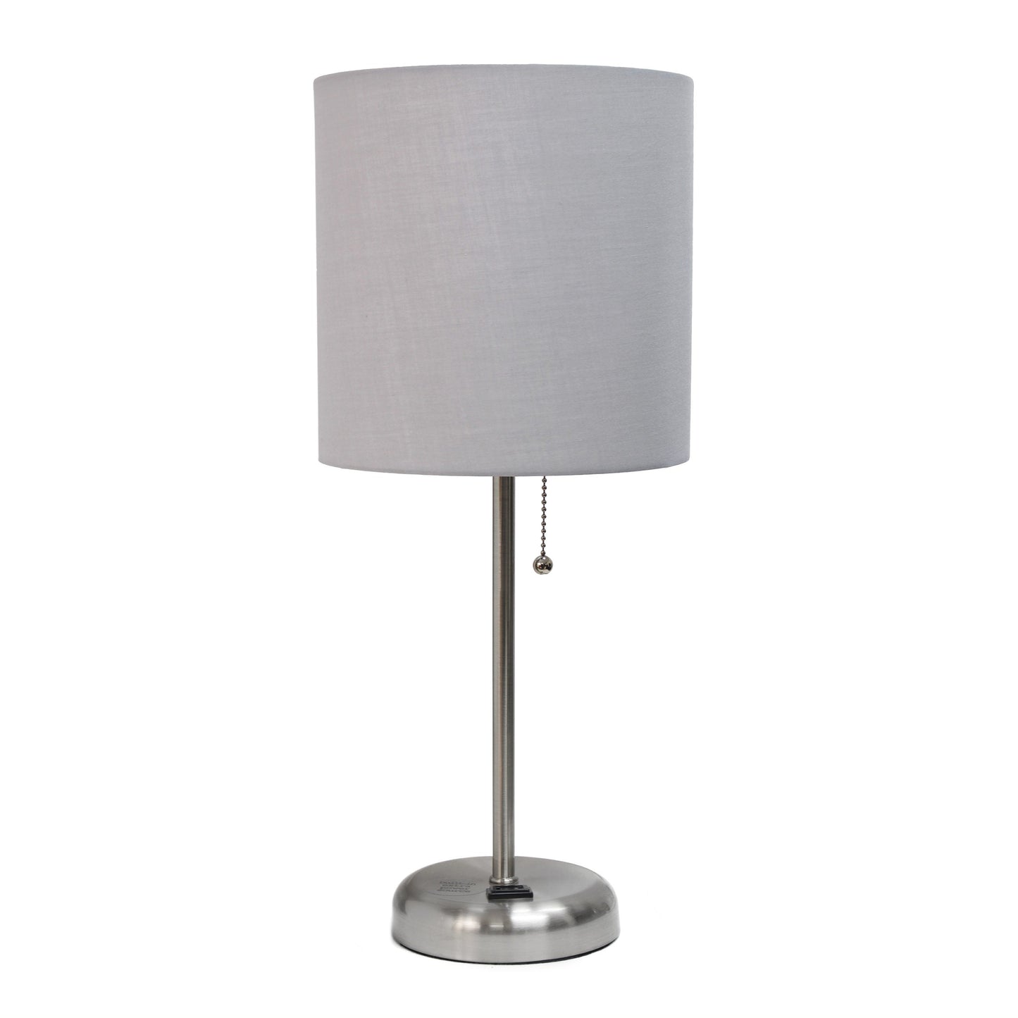 All The Rages LimeLights 2-Piece Gray Fabric Shade Brushed Steel Lamp With Charging Outlet