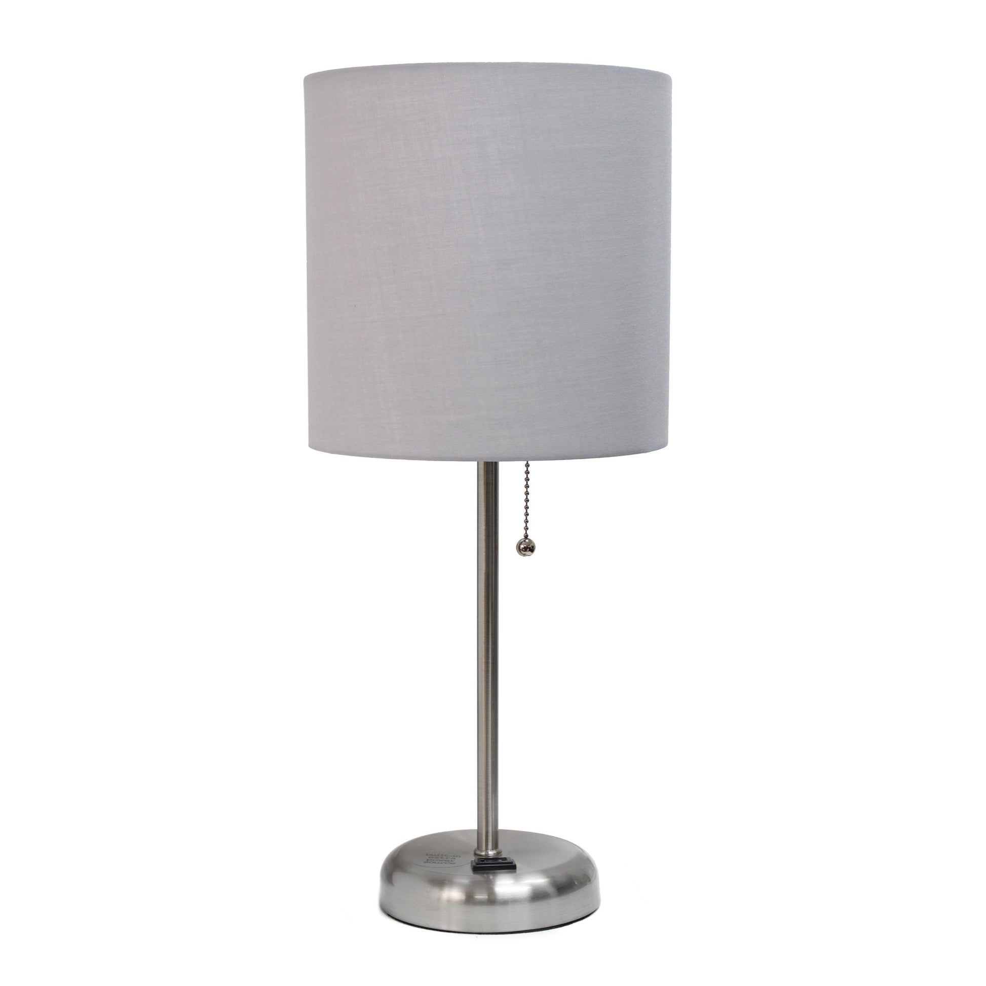 All The Rages LimeLights 2-Piece Gray Fabric Shade Brushed Steel Lamp With Charging Outlet