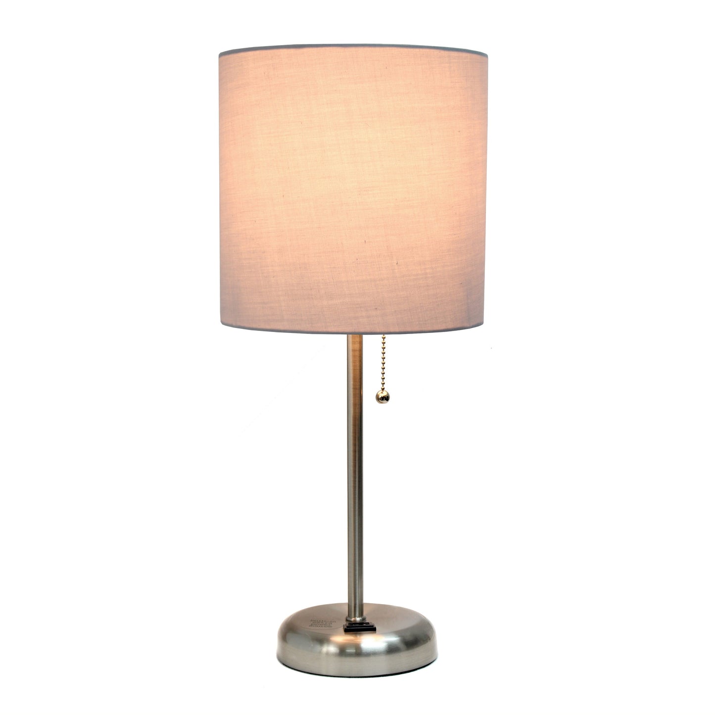All The Rages LimeLights 2-Piece Gray Fabric Shade Brushed Steel Lamp With Charging Outlet