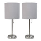 All The Rages LimeLights 2-Piece Gray Fabric Shade Brushed Steel Lamp With Charging Outlet