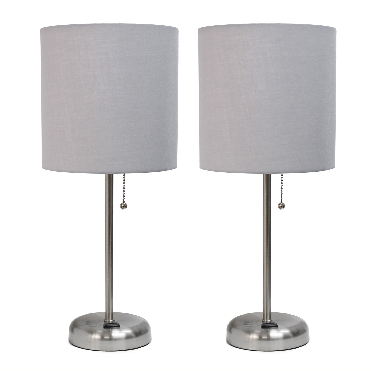 All The Rages LimeLights 2-Piece Gray Fabric Shade Brushed Steel Lamp With Charging Outlet