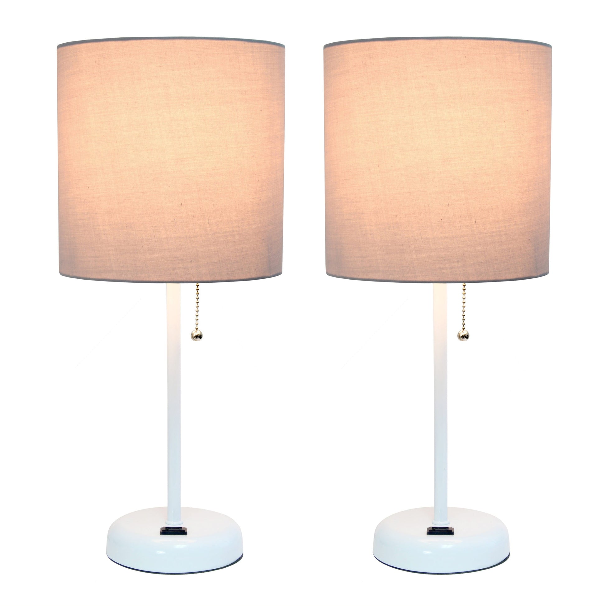 All The Rages LimeLights 2-Piece Gray Fabric Shade White Lamp With Charging Outlet