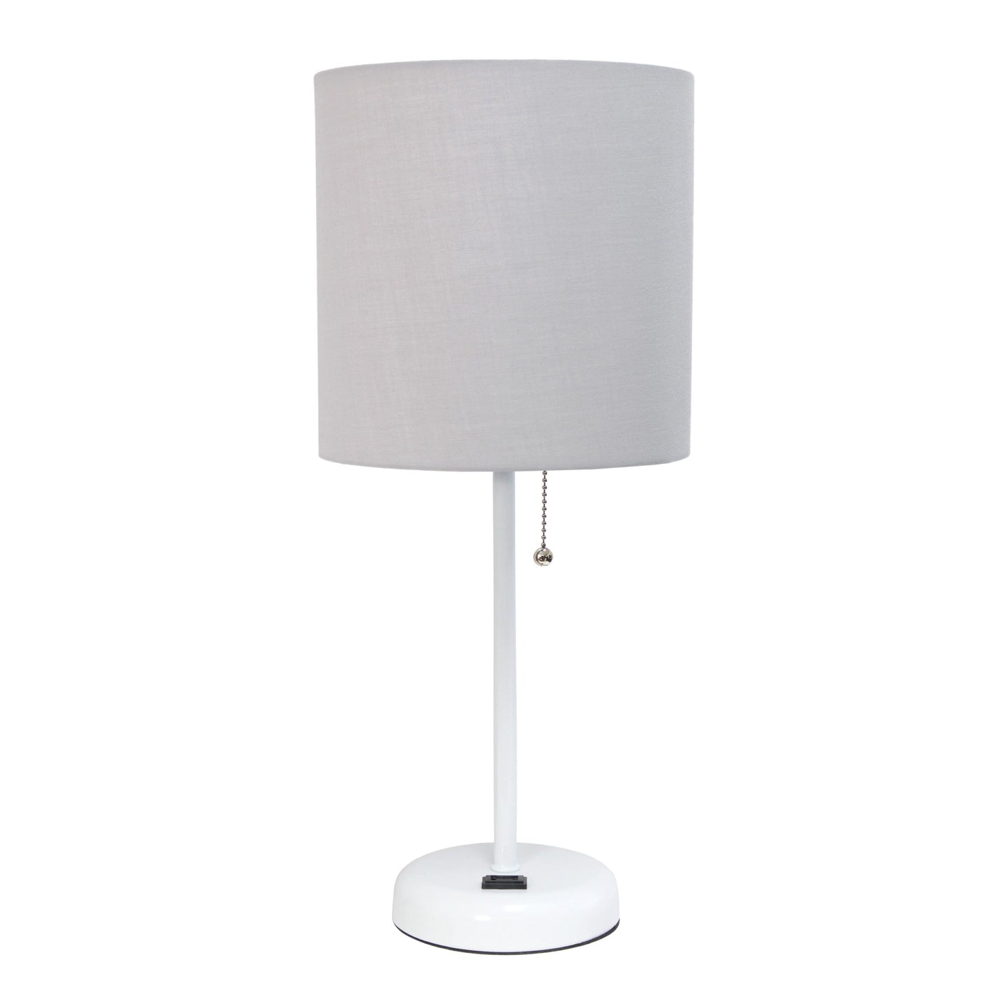 All The Rages LimeLights 2-Piece Gray Fabric Shade White Lamp With Charging Outlet
