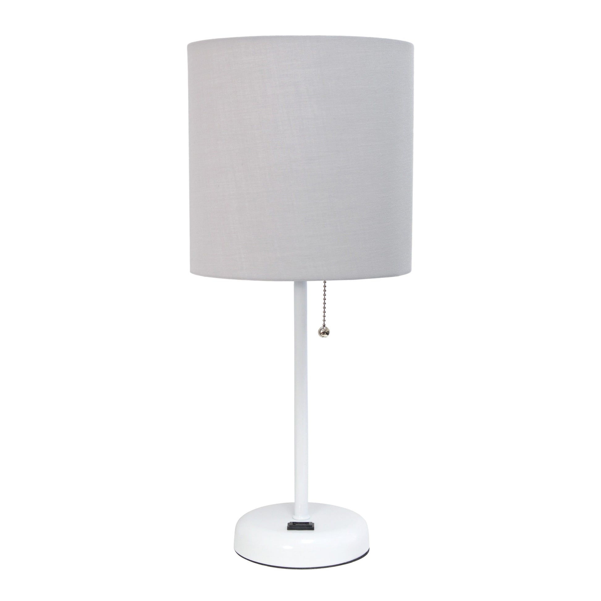 All The Rages LimeLights 2-Piece Gray Fabric Shade White Lamp With Charging Outlet