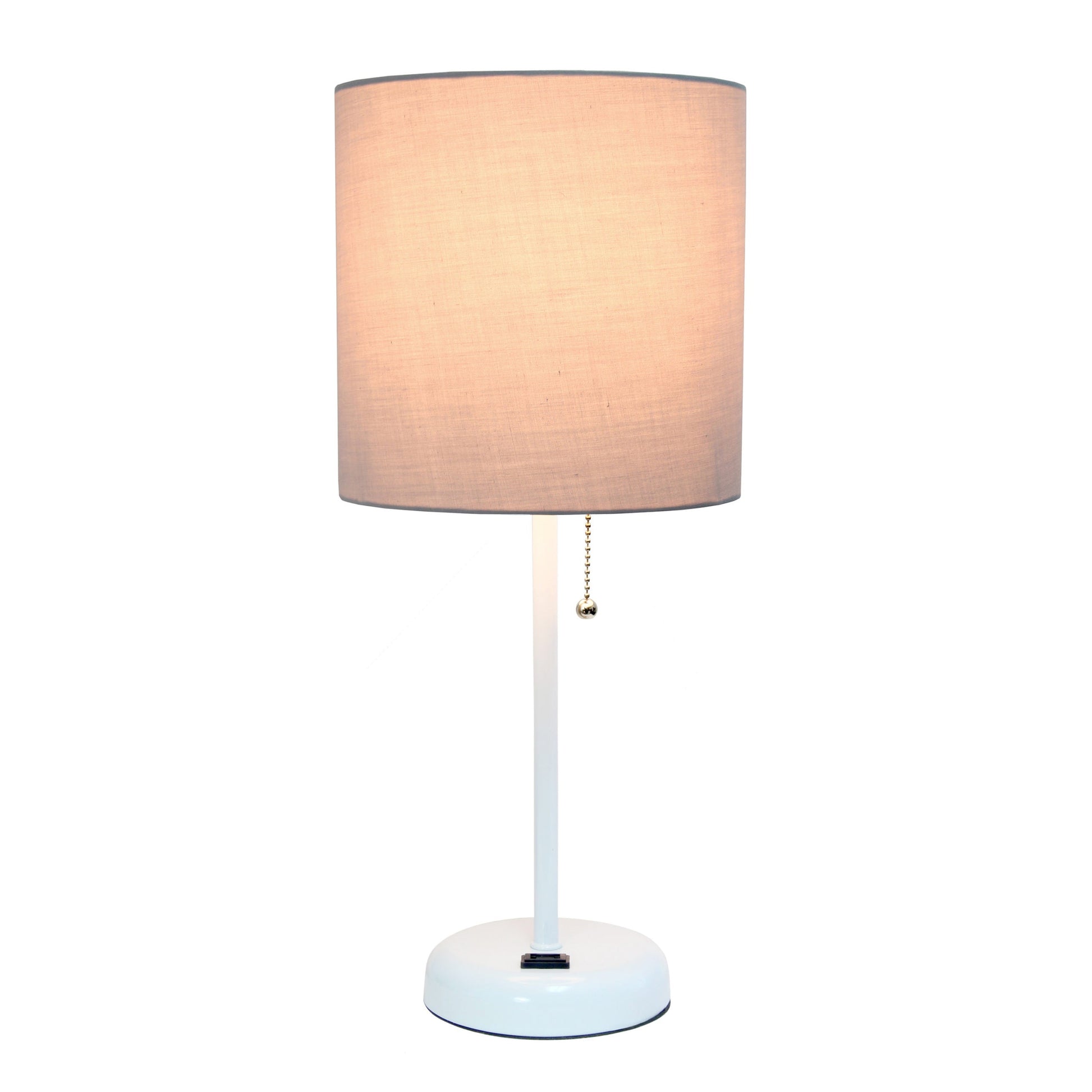 All The Rages LimeLights 2-Piece Gray Fabric Shade White Lamp With Charging Outlet