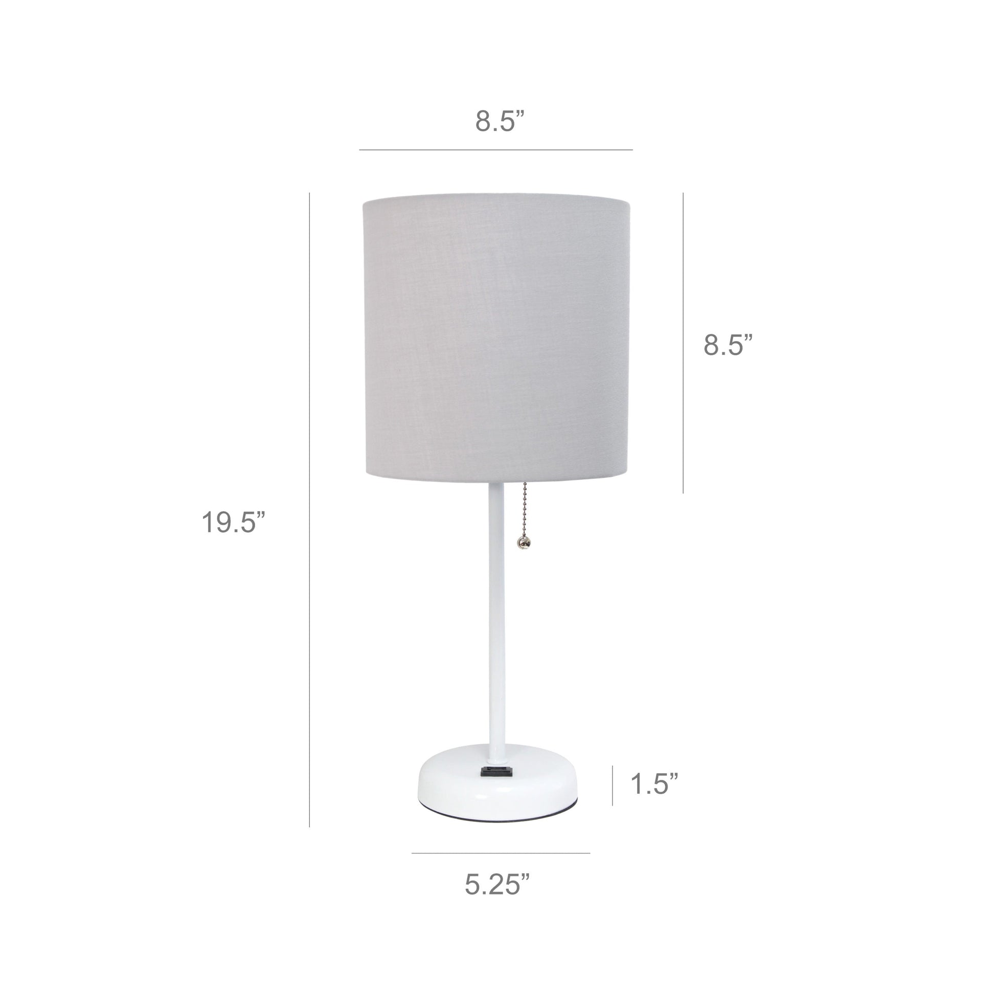 All The Rages LimeLights 2-Piece Gray Fabric Shade White Lamp With Charging Outlet