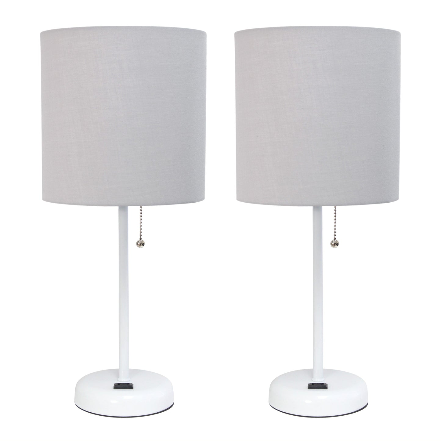 All The Rages LimeLights 2-Piece Gray Fabric Shade White Lamp With Charging Outlet