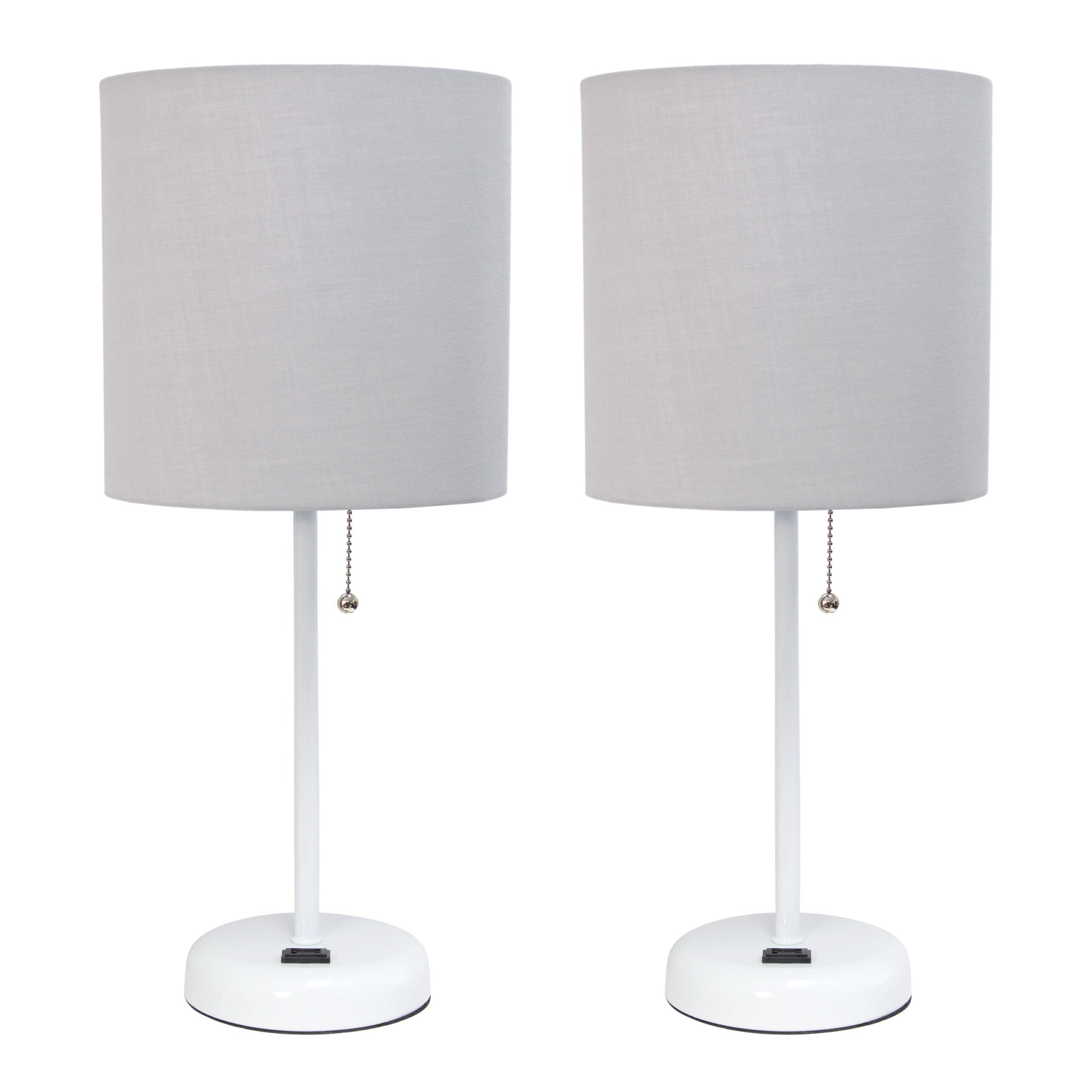 All The Rages LimeLights 2-Piece Gray Fabric Shade White Lamp With Charging Outlet