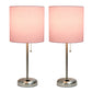 All The Rages LimeLights 2-Piece Light Pink Fabric Shade Brushed Steel Lamp With Charging Outlet