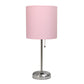 All The Rages LimeLights 2-Piece Light Pink Fabric Shade Brushed Steel Lamp With Charging Outlet