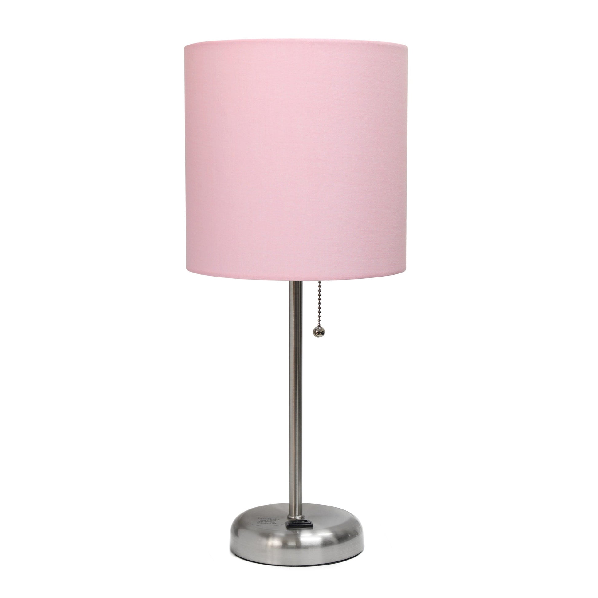 All The Rages LimeLights 2-Piece Light Pink Fabric Shade Brushed Steel Lamp With Charging Outlet