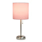 All The Rages LimeLights 2-Piece Light Pink Fabric Shade Brushed Steel Lamp With Charging Outlet
