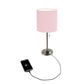 All The Rages LimeLights 2-Piece Light Pink Fabric Shade Brushed Steel Lamp With Charging Outlet