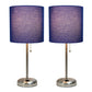 All The Rages LimeLights 2-Piece Navy Fabric Shade Brushed Steel Lamp With Charging Outlet