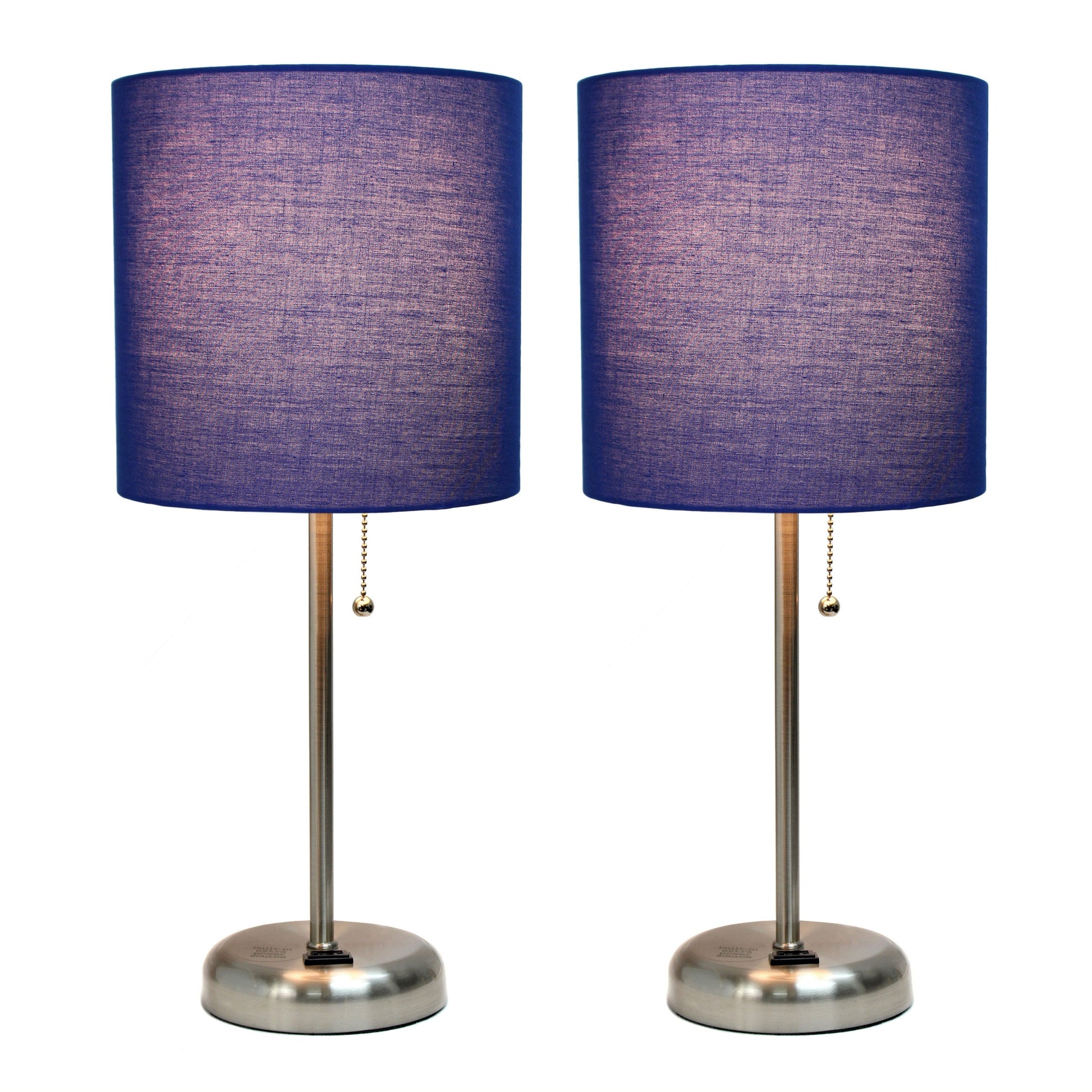 All The Rages LimeLights 2-Piece Navy Fabric Shade Brushed Steel Lamp With Charging Outlet