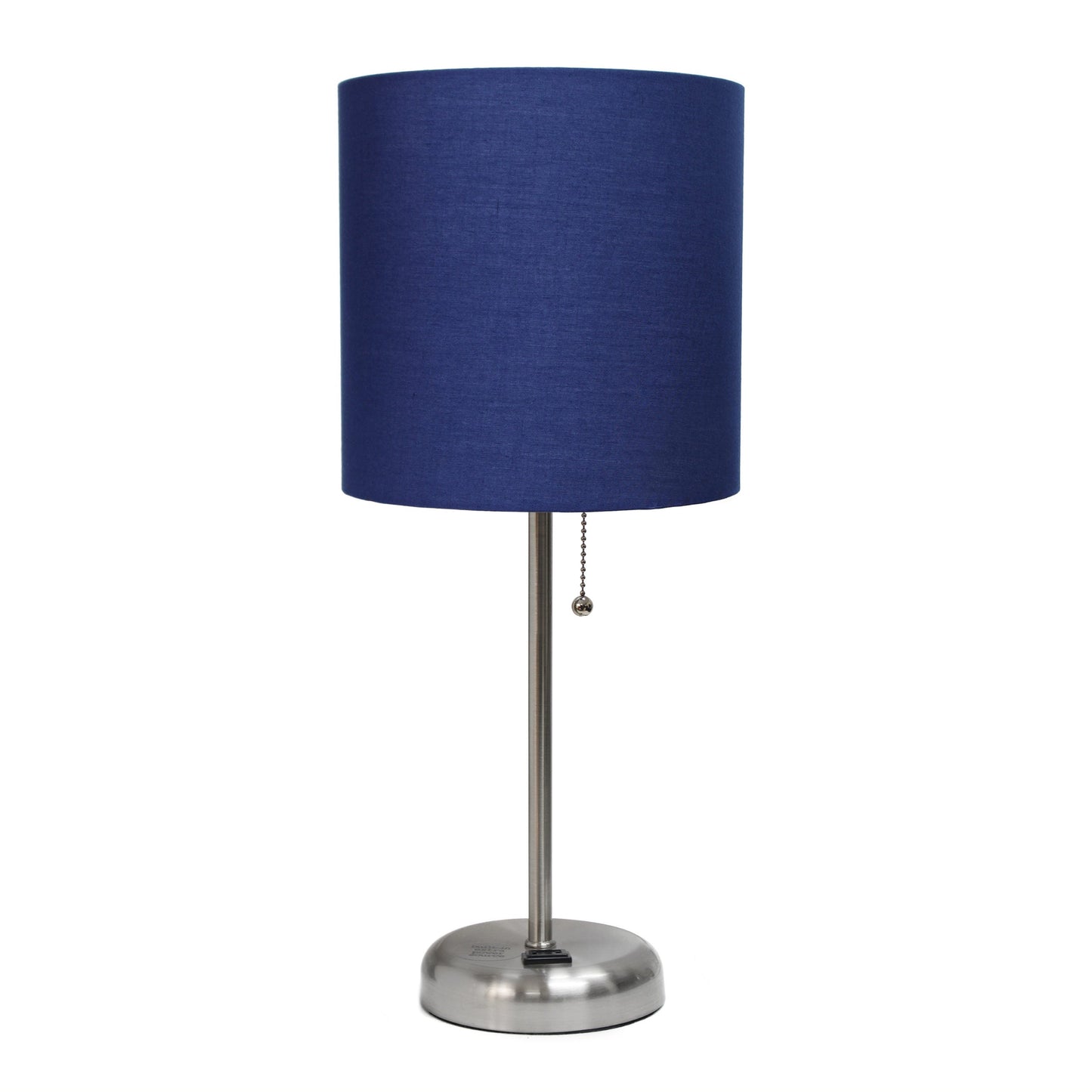 All The Rages LimeLights 2-Piece Navy Fabric Shade Brushed Steel Lamp With Charging Outlet