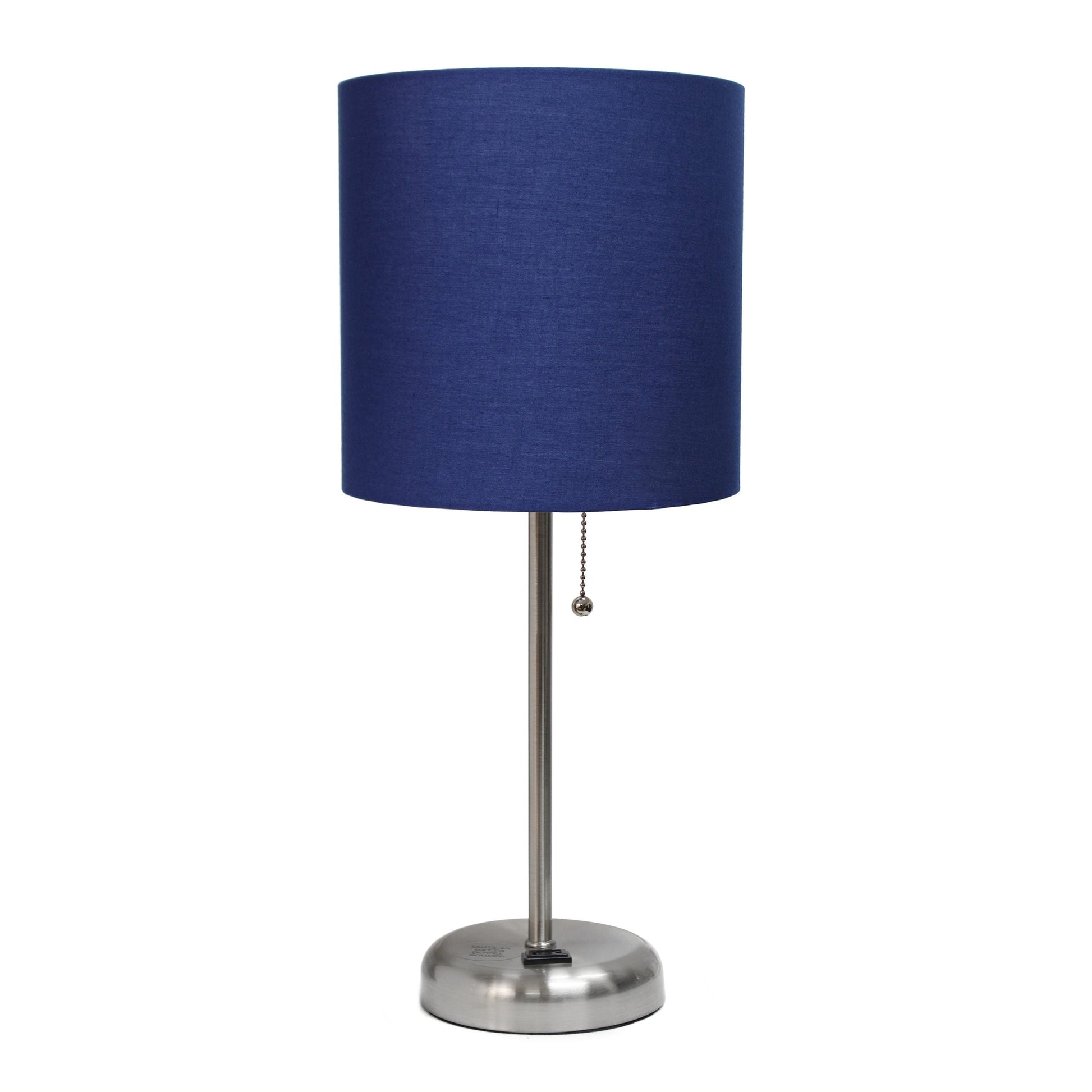 All The Rages LimeLights 2-Piece Navy Fabric Shade Brushed Steel Lamp With Charging Outlet