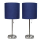 All The Rages LimeLights 2-Piece Navy Fabric Shade Brushed Steel Lamp With Charging Outlet