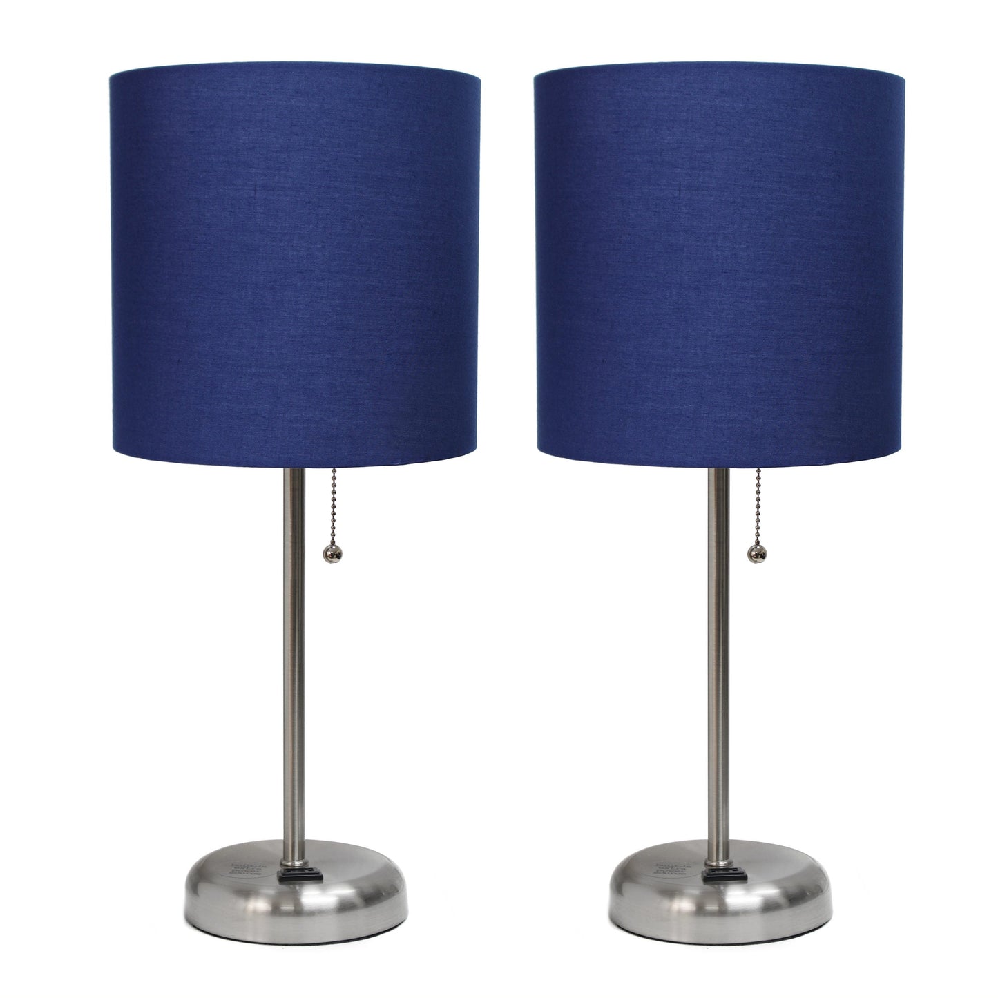 All The Rages LimeLights 2-Piece Navy Fabric Shade Brushed Steel Lamp With Charging Outlet