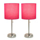 All The Rages LimeLights 2-Piece Pink Fabric Shade Brushed Steel Lamp With Charging Outlet