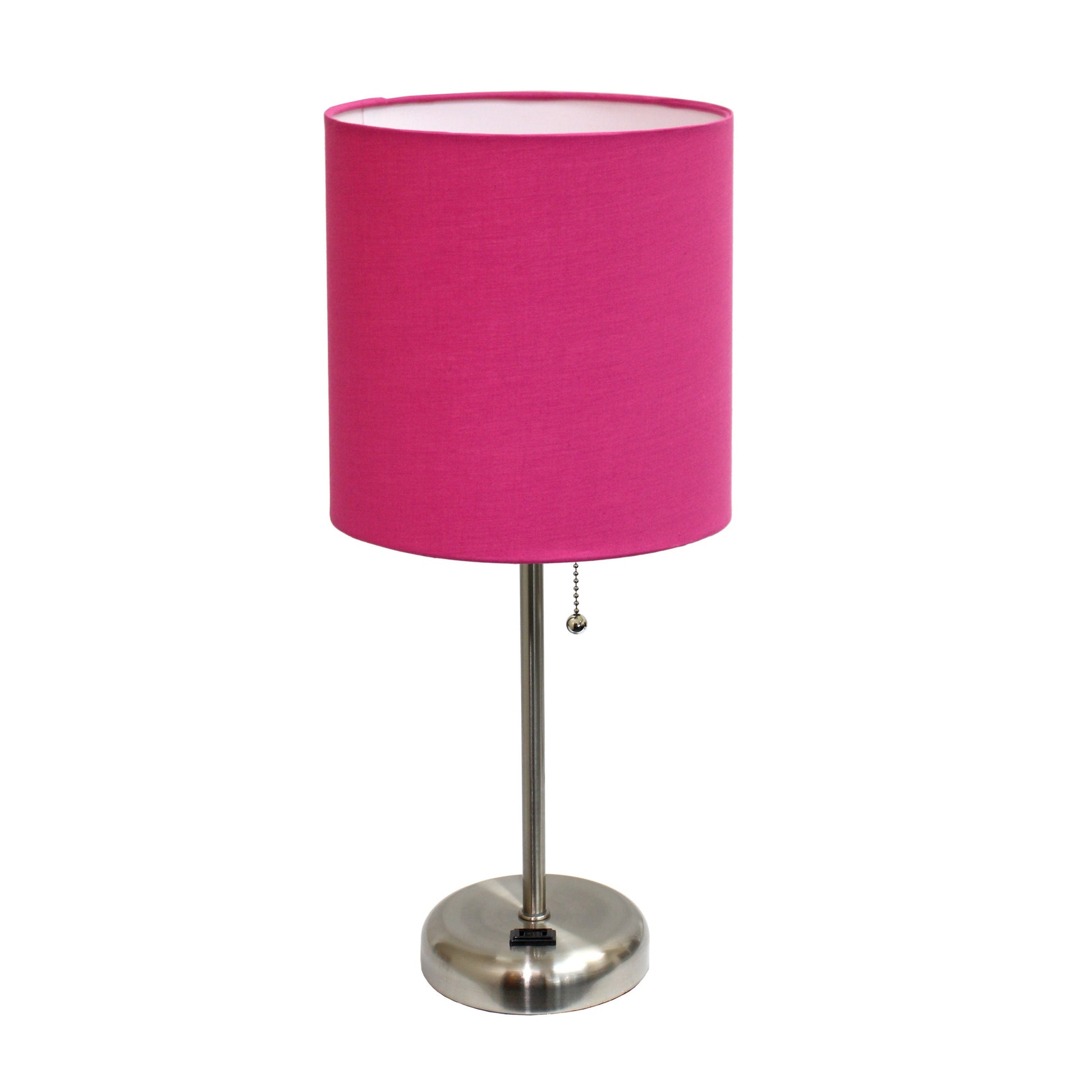 All The Rages LimeLights 2-Piece Pink Fabric Shade Brushed Steel Lamp With Charging Outlet