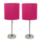 All The Rages LimeLights 2-Piece Pink Fabric Shade Brushed Steel Lamp With Charging Outlet