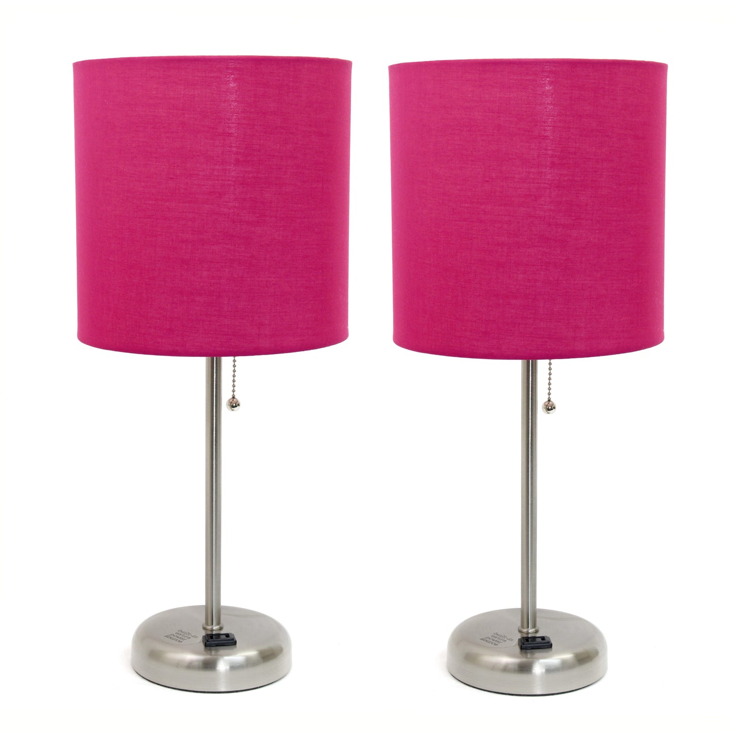 All The Rages LimeLights 2-Piece Pink Fabric Shade Brushed Steel Lamp With Charging Outlet