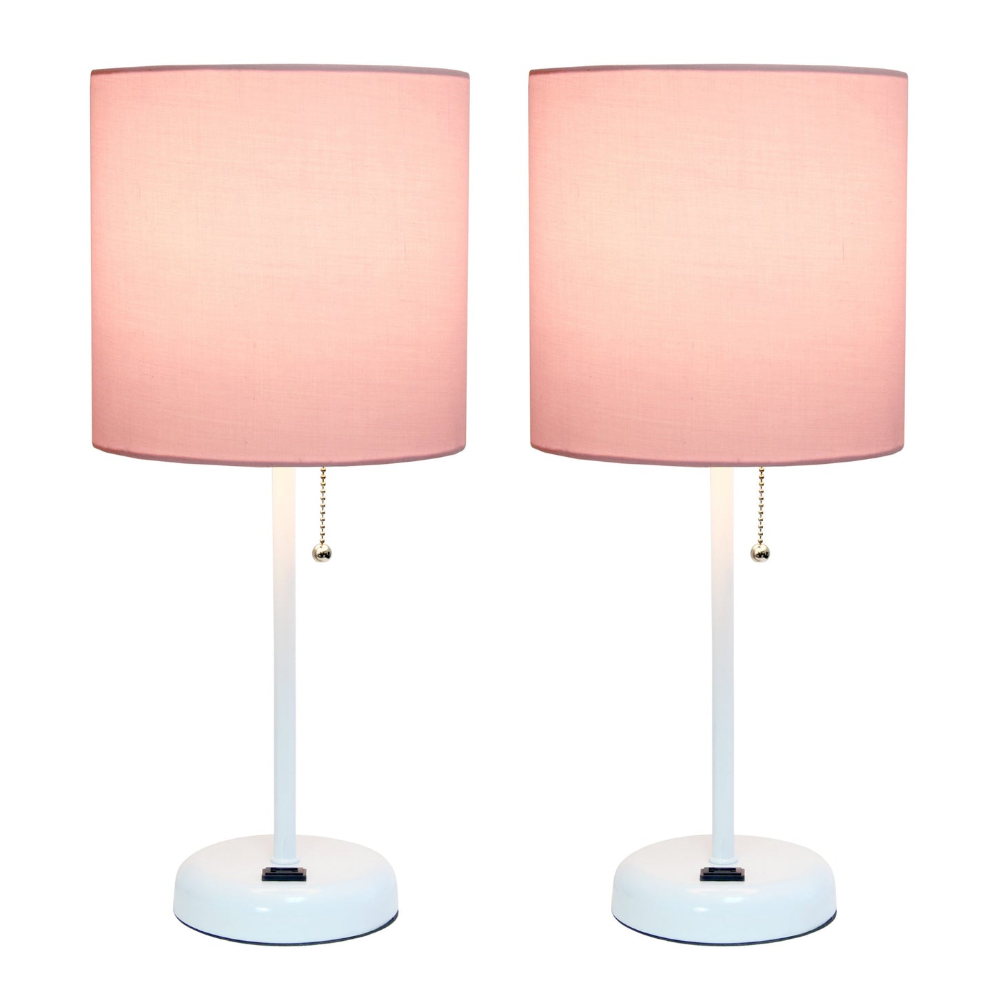 All The Rages LimeLights 2-Piece Pink Fabric Shade White Lamp With Charging Outlet