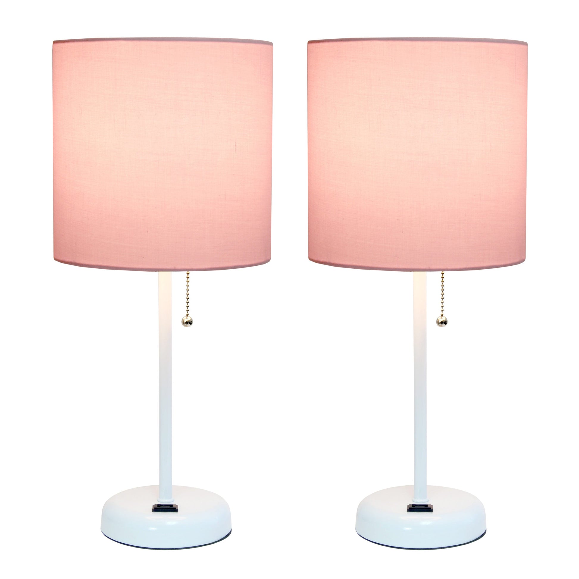 All The Rages LimeLights 2-Piece Pink Fabric Shade White Lamp With Charging Outlet