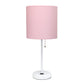 All The Rages LimeLights 2-Piece Pink Fabric Shade White Lamp With Charging Outlet