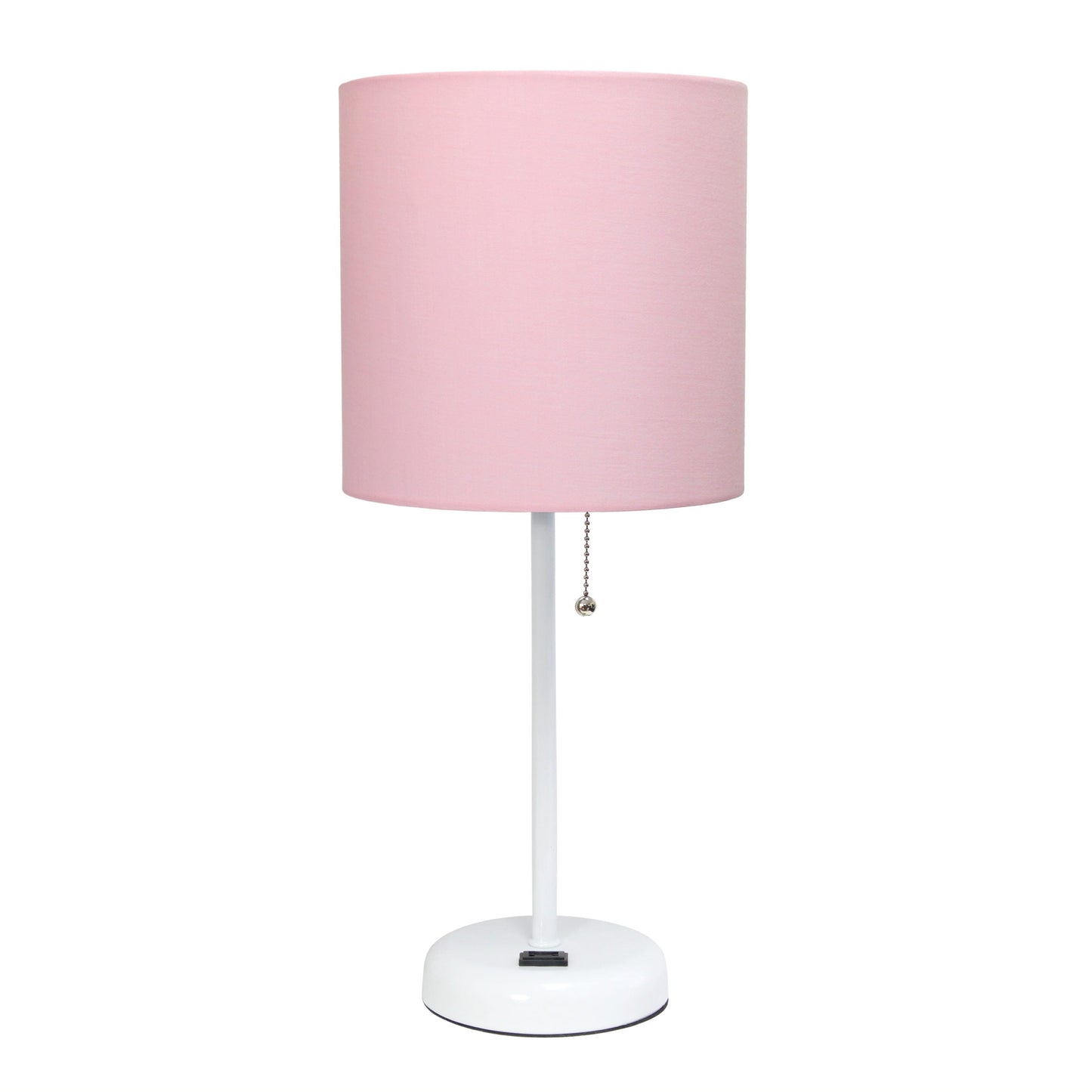All The Rages LimeLights 2-Piece Pink Fabric Shade White Lamp With Charging Outlet