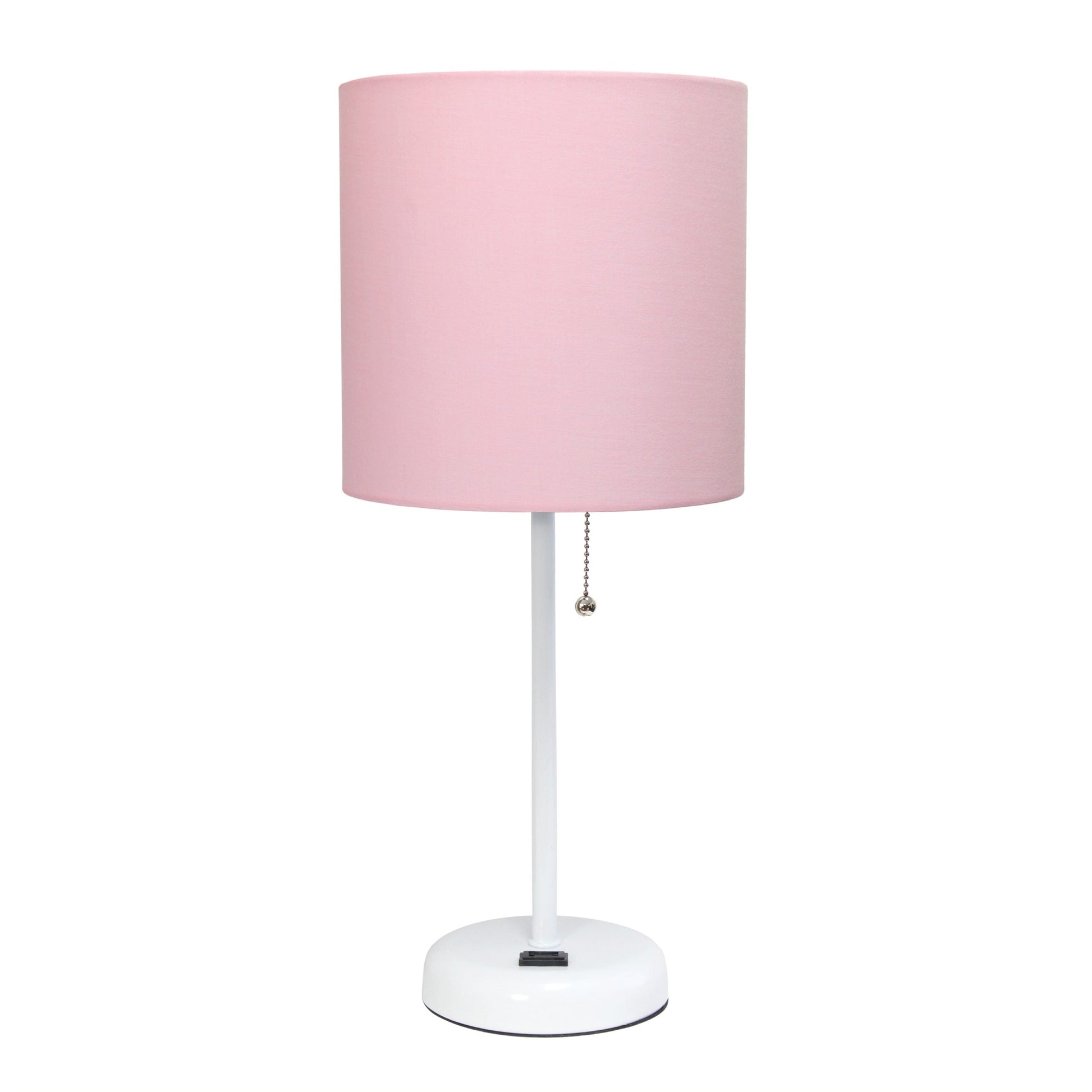 All The Rages LimeLights 2-Piece Pink Fabric Shade White Lamp With Charging Outlet