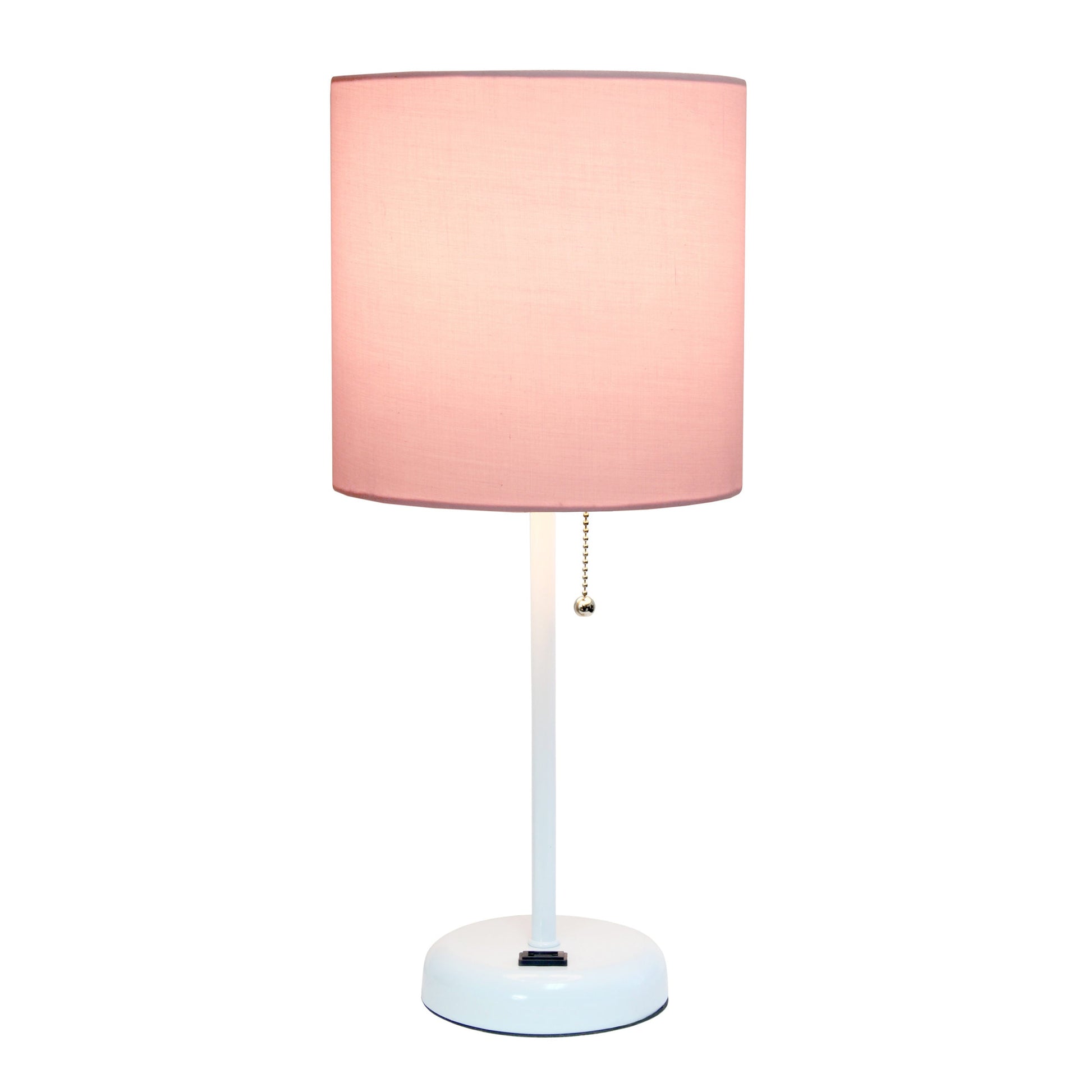 All The Rages LimeLights 2-Piece Pink Fabric Shade White Lamp With Charging Outlet