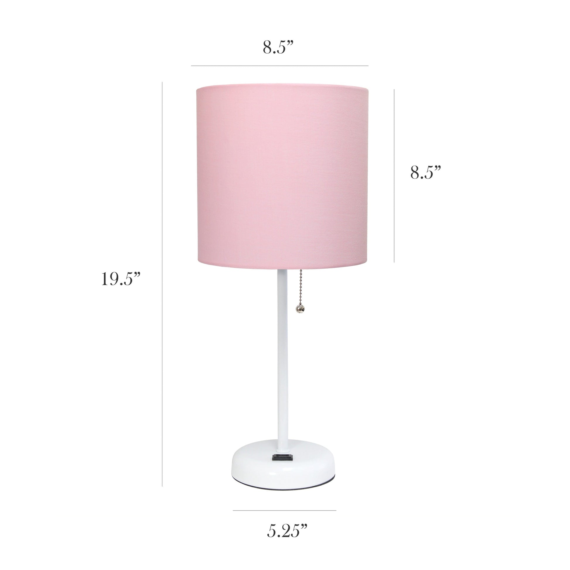 All The Rages LimeLights 2-Piece Pink Fabric Shade White Lamp With Charging Outlet