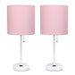 All The Rages LimeLights 2-Piece Pink Fabric Shade White Lamp With Charging Outlet