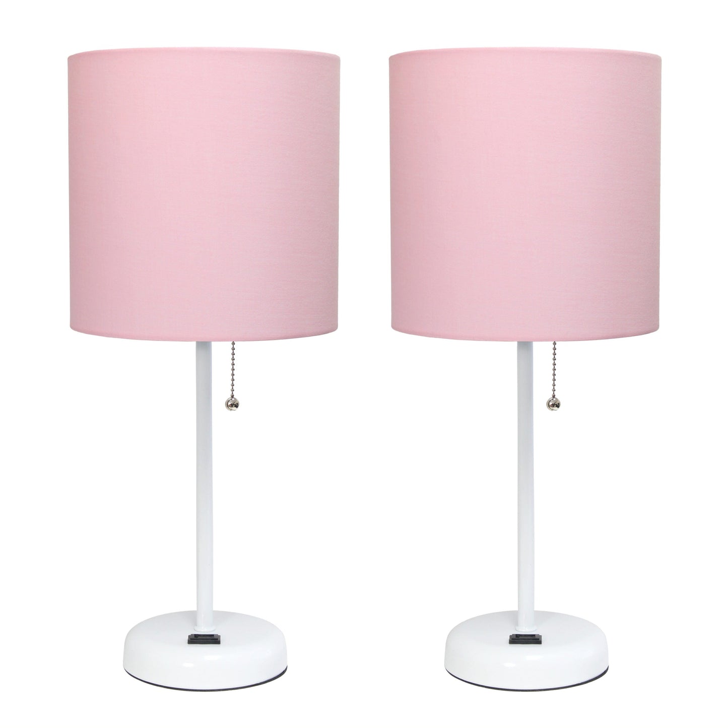 All The Rages LimeLights 2-Piece Pink Fabric Shade White Lamp With Charging Outlet