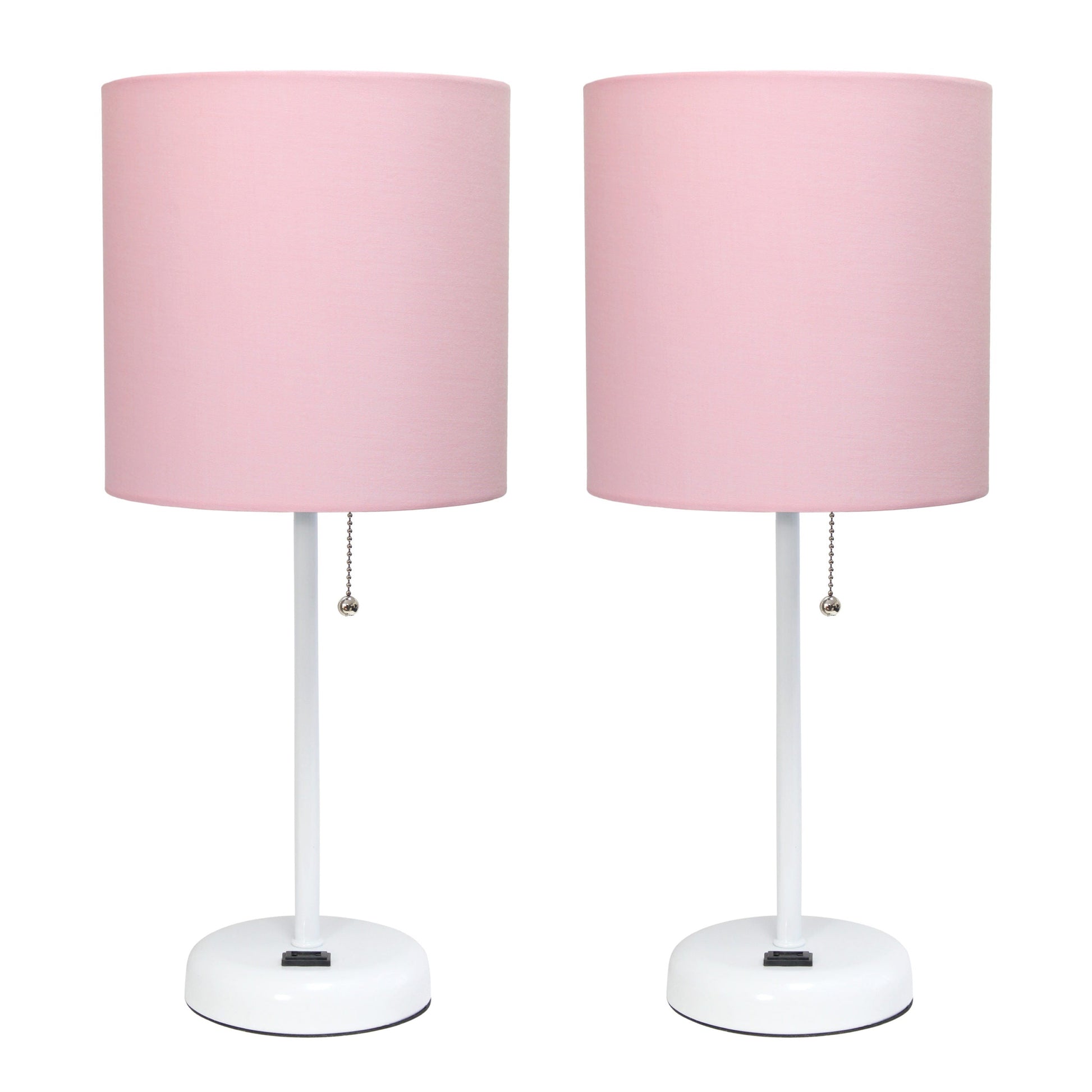 All The Rages LimeLights 2-Piece Pink Fabric Shade White Lamp With Charging Outlet