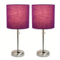 All The Rages LimeLights 2-Piece Purple Fabric Shade Brushed Steel Lamp With Charging Outlet