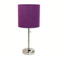 All The Rages LimeLights 2-Piece Purple Fabric Shade Brushed Steel Lamp With Charging Outlet
