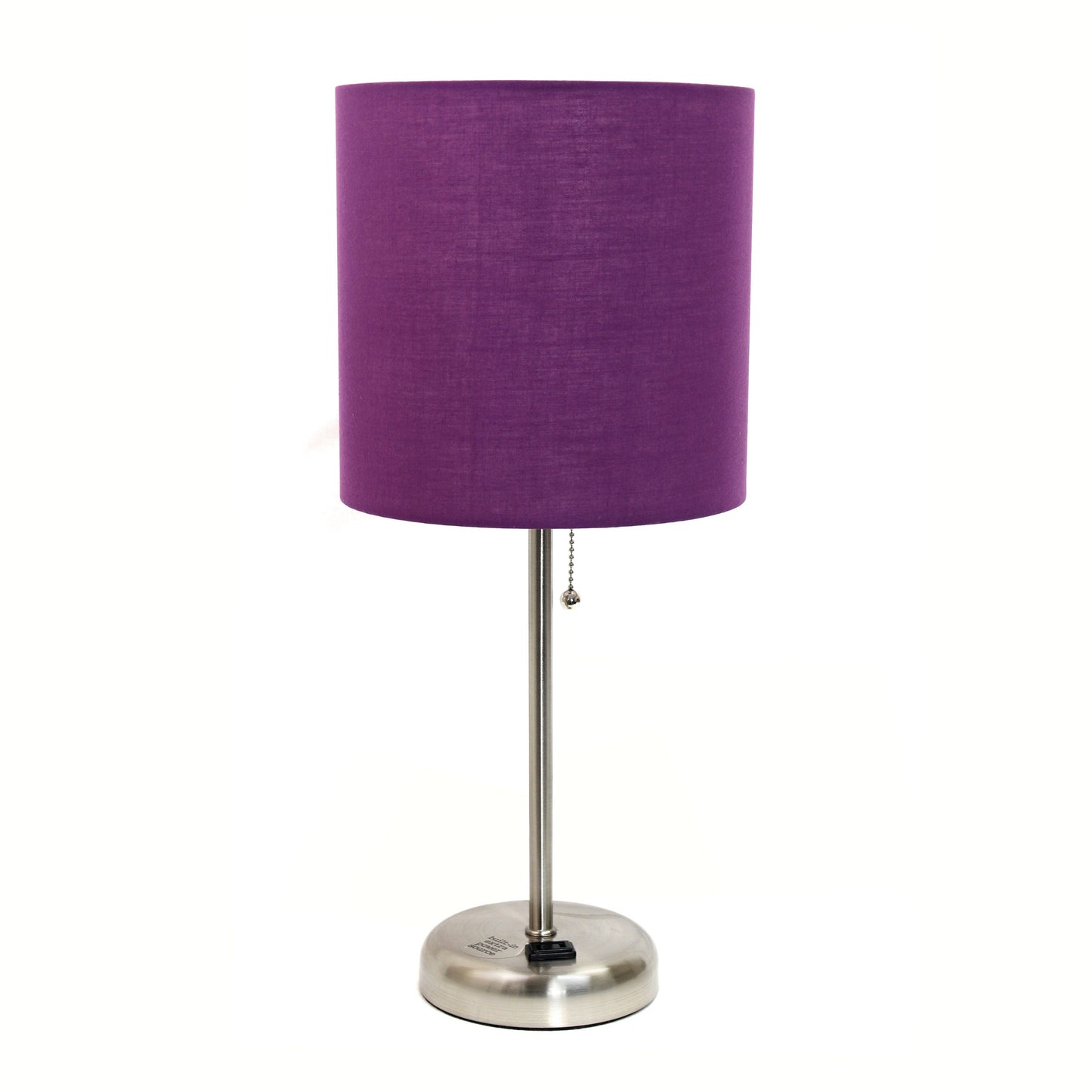 All The Rages LimeLights 2-Piece Purple Fabric Shade Brushed Steel Lamp With Charging Outlet