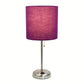 All The Rages LimeLights 2-Piece Purple Fabric Shade Brushed Steel Lamp With Charging Outlet