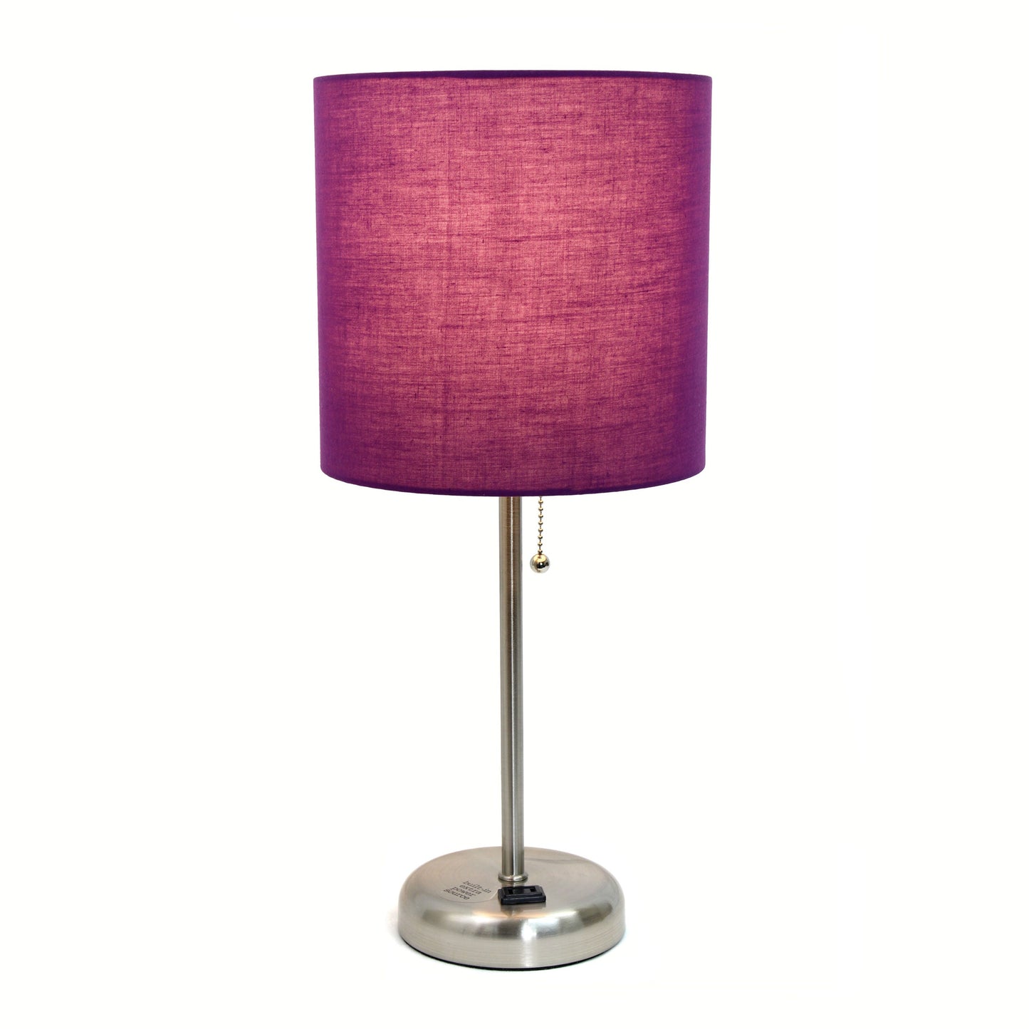 All The Rages LimeLights 2-Piece Purple Fabric Shade Brushed Steel Lamp With Charging Outlet